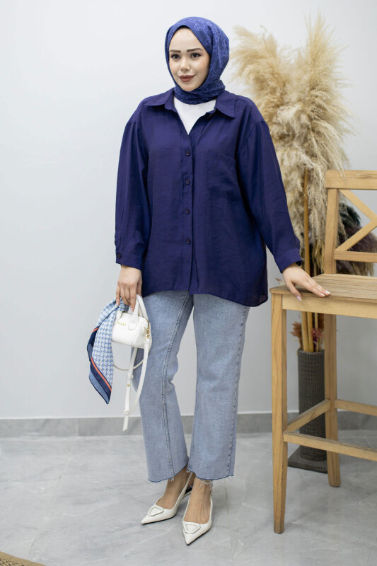 Cepli Oversize Gömlek TSD260167 İndigo - 3