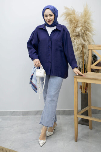 Cepli Oversize Gömlek TSD260167 İndigo - 5