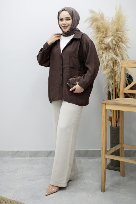 Cepli Oversize Gömlek TSD260167 Kahverengi - 3