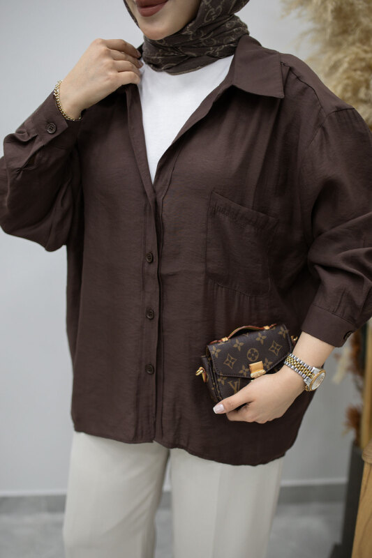 Cepli Oversize Gömlek TSD260167 Kahverengi - 4