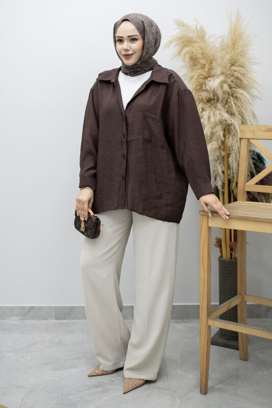 Cepli Oversize Gömlek TSD260167 Kahverengi - 5