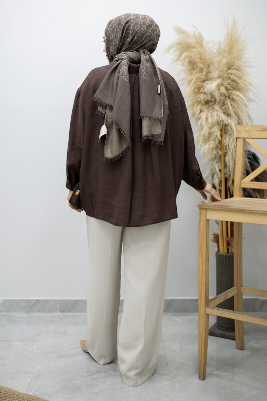 Cepli Oversize Gömlek TSD260167 Kahverengi - 6