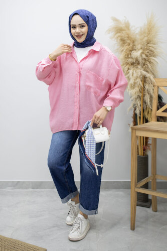 Cepli Oversize Gömlek TSD260167 Pembe 
