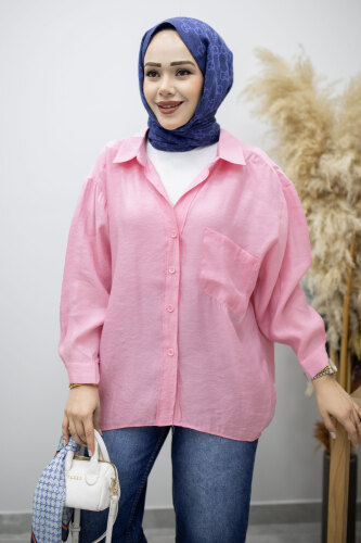 Cepli Oversize Gömlek TSD260167 Pembe - 2