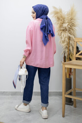 Cepli Oversize Gömlek TSD260167 Pembe - 5