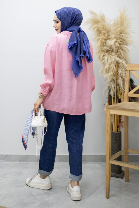 Cepli Oversize Gömlek TSD260167 Pembe - 5