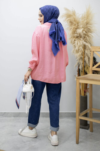 Cepli Oversize Gömlek TSD260167 Pembe - 5