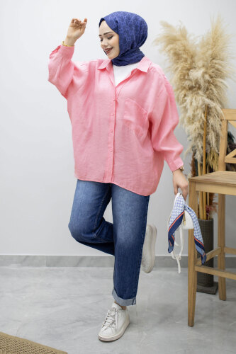 Cepli Oversize Gömlek TSD260167 Pembe - 3
