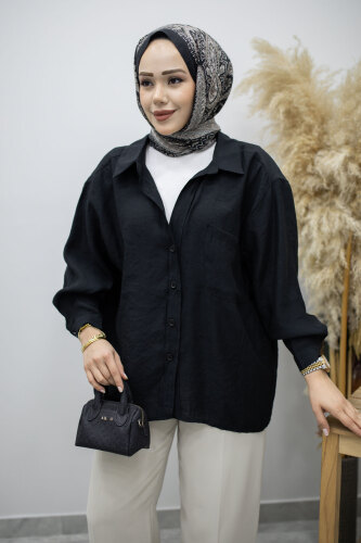 Cepli Oversize Gömlek TSD260167 Siyah - 2