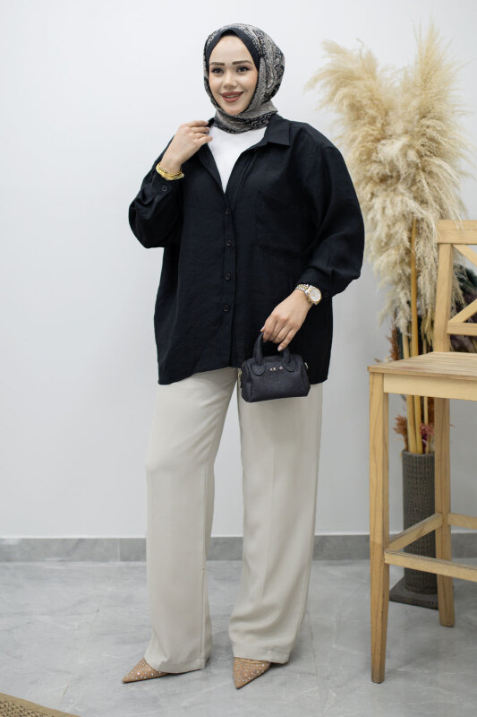 Cepli Oversize Gömlek TSD260167 Siyah - 3