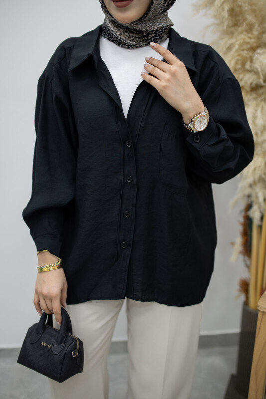Cepli Oversize Gömlek TSD260167 Siyah - 4