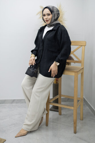 Cepli Oversize Gömlek TSD260167 Siyah - 5