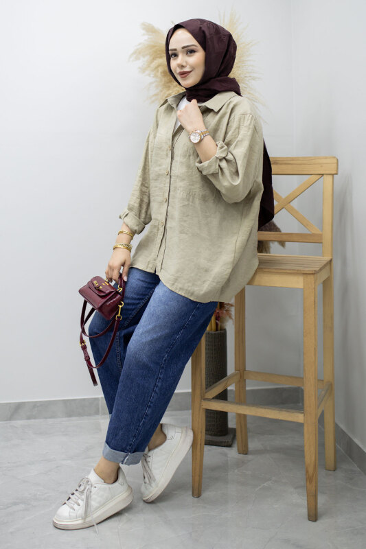 Cepli Oversize Gömlek TSD260167 Yeşil - 3