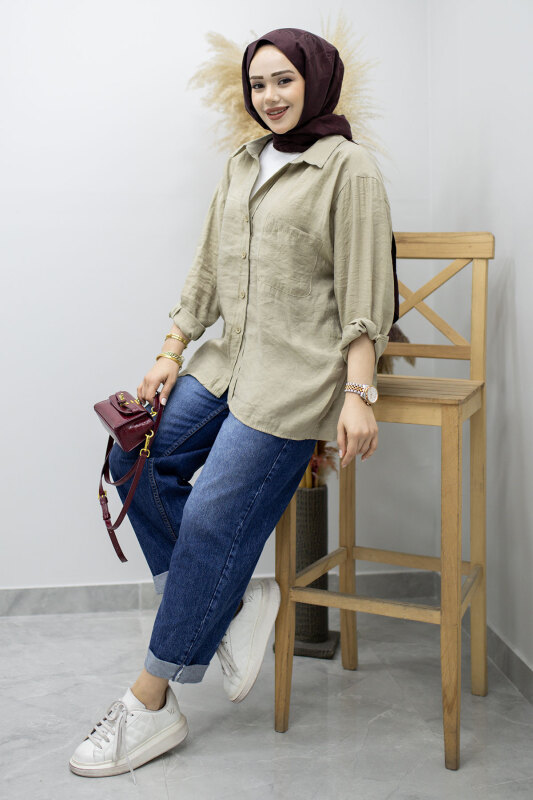 Cepli Oversize Gömlek TSD260167 Yeşil - 5