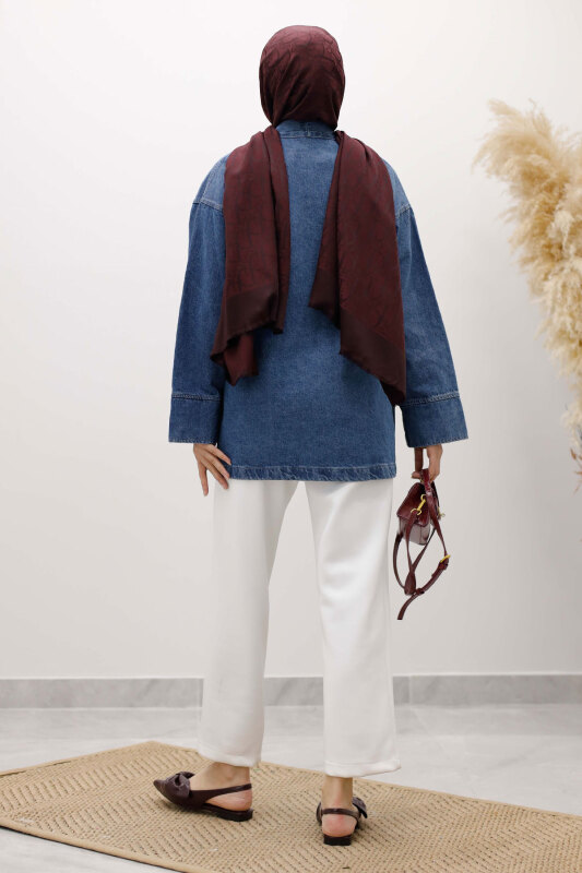 Cepli Yandan Bağlamalı Kot Ceket TSD260119 Mavi - 6