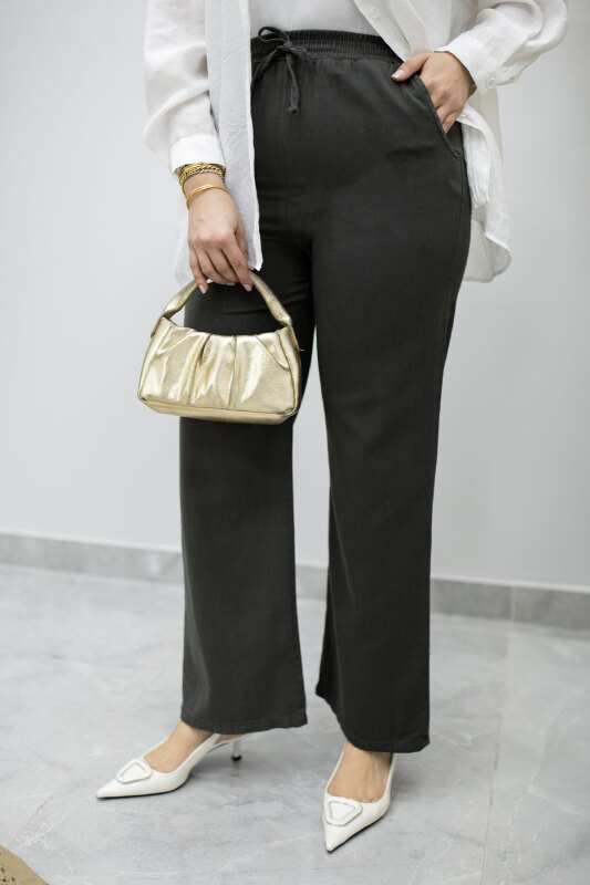 Cepli Yüksek Bel Pantolon TSD260157 Füme - Tesettür Dünyası