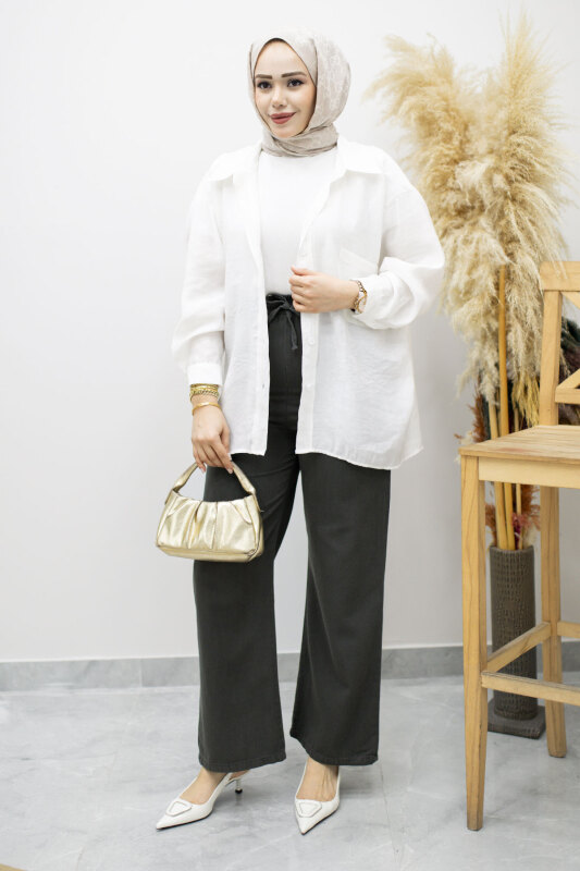 Cepli Yüksek Bel Pantolon TSD260157 Füme - Tesettür Dünyası (1)