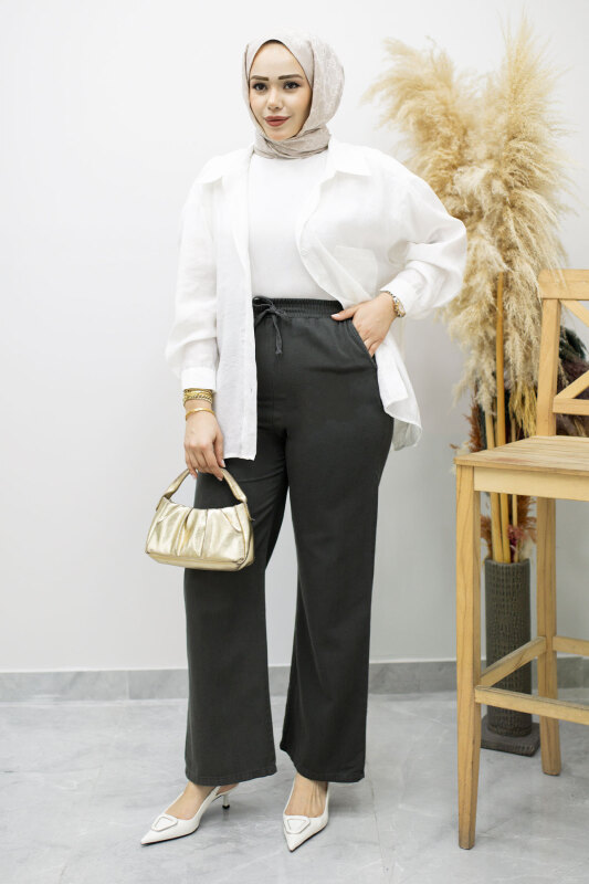 Cepli Yüksek Bel Pantolon TSD260157 Füme - 4