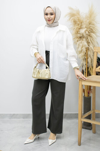 Cepli Yüksek Bel Pantolon TSD260157 Füme - 5