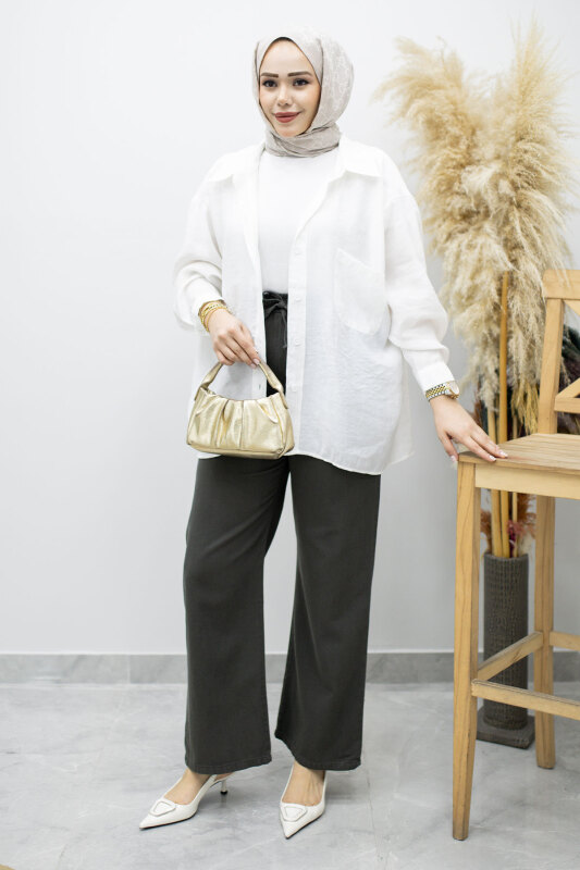 Cepli Yüksek Bel Pantolon TSD260157 Füme - 5