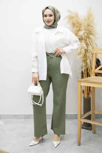 Cepli Yüksek Bel Pantolon TSD260157 Haki - 2