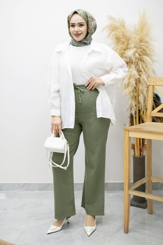 Cepli Yüksek Bel Pantolon TSD260157 Haki - Tesettür Dünyası (1)