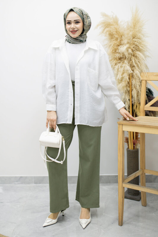 Cepli Yüksek Bel Pantolon TSD260157 Haki - 4