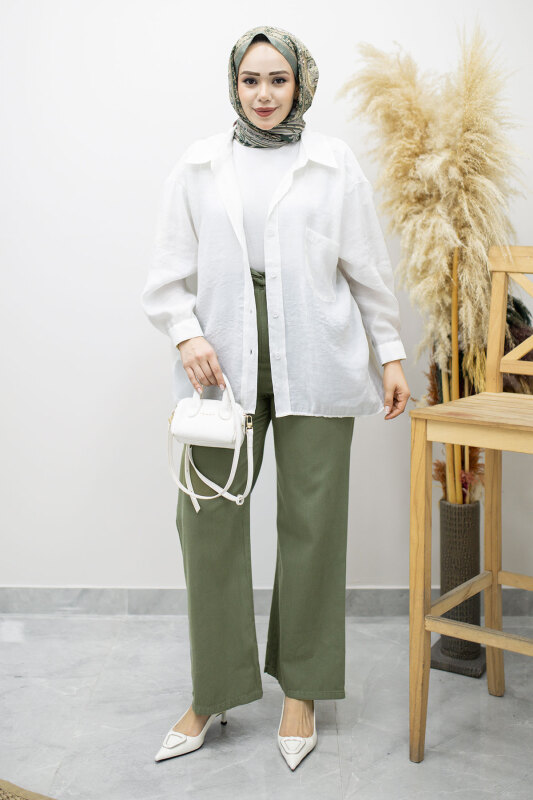 Cepli Yüksek Bel Pantolon TSD260157 Haki - 5