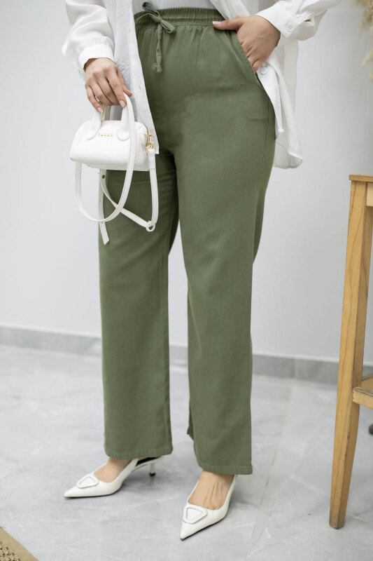 Cepli Yüksek Bel Pantolon TSD260157 Haki - Tesettür Dünyası