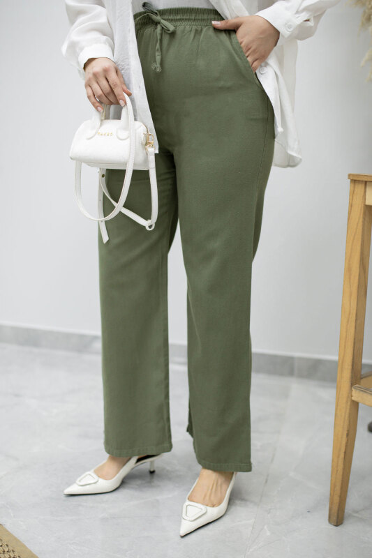 Cepli Yüksek Bel Pantolon TSD260157 Haki - Tesettür Dünyası