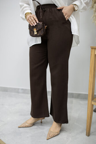 Cepli Yüksek Bel Pantolon TSD260157 Kahverengi 