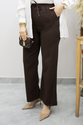 Cepli Yüksek Bel Pantolon TSD260157 Kahverengi - 3