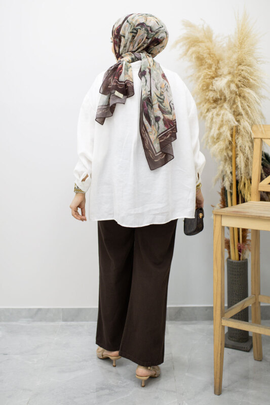 Cepli Yüksek Bel Pantolon TSD260157 Kahverengi - 6