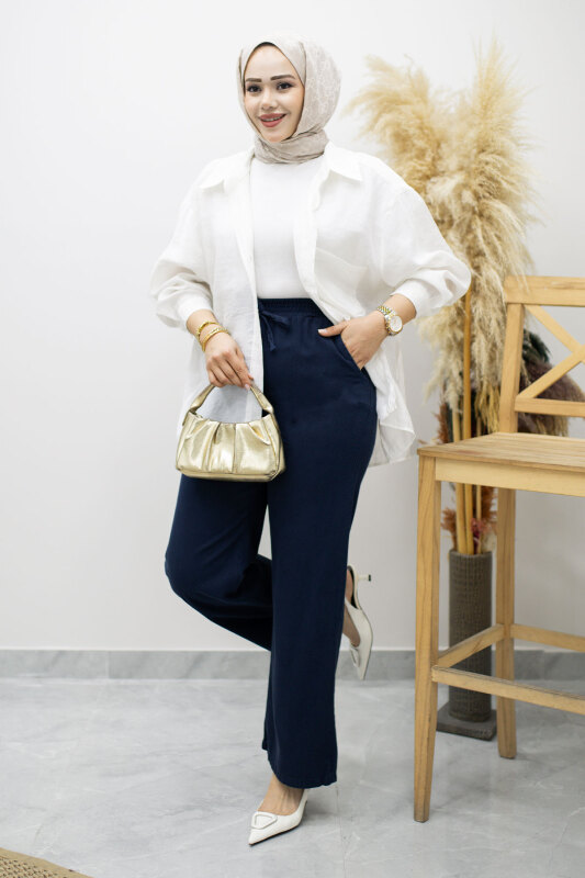 Cepli Yüksek Bel Pantolon TSD260157 Lacivert - Tesettür Dünyası (1)