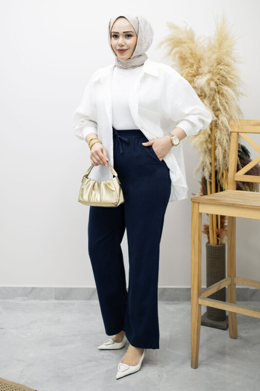 Cepli Yüksek Bel Pantolon TSD260157 Lacivert - 4