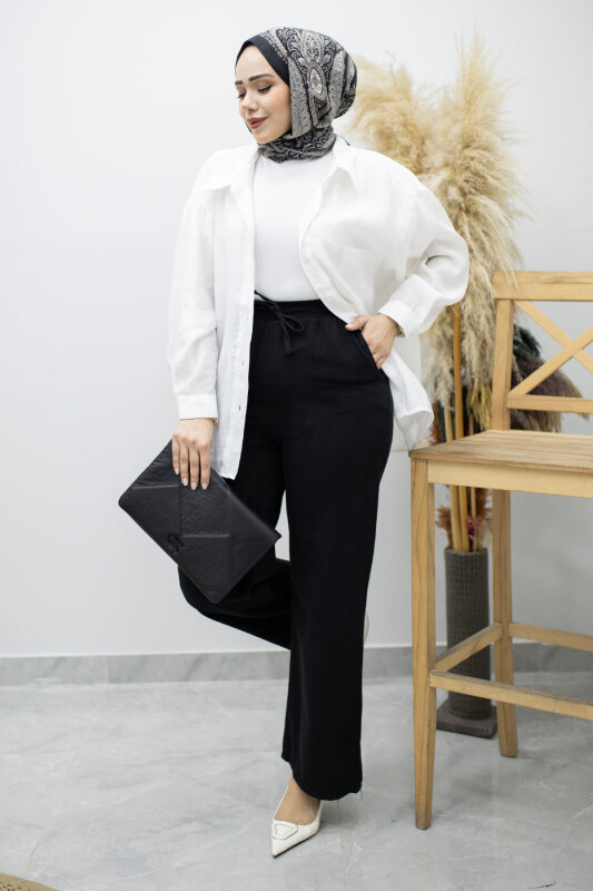 Cepli Yüksek Bel Pantolon TSD260157 Siyah - 4