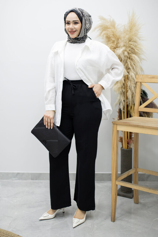 Cepli Yüksek Bel Pantolon TSD260157 Siyah - 5