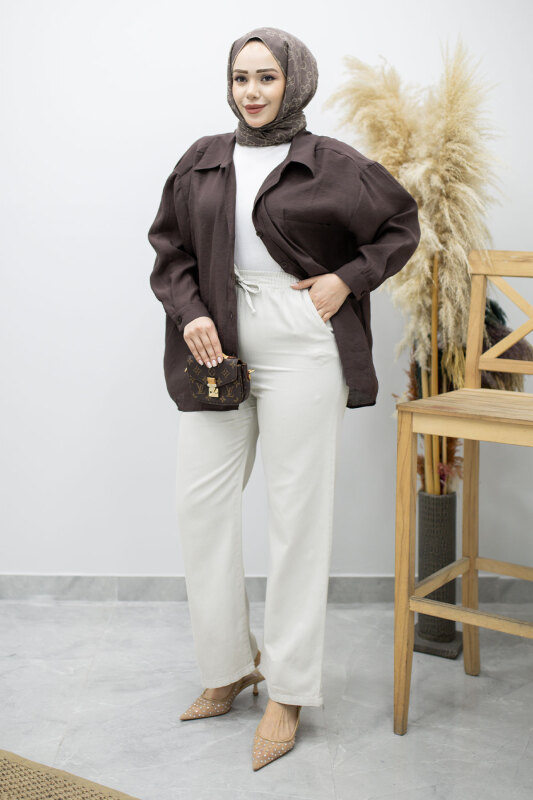 Cepli Yüksek Bel Pantolon TSD260157 Taş Rengi - 5