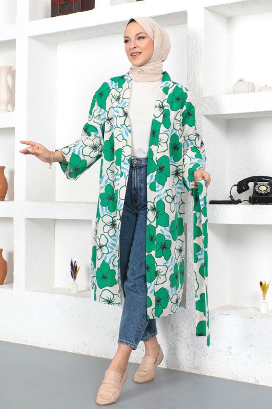 Çiçek Desenli Kimono TSD230436 Yeşil - 2