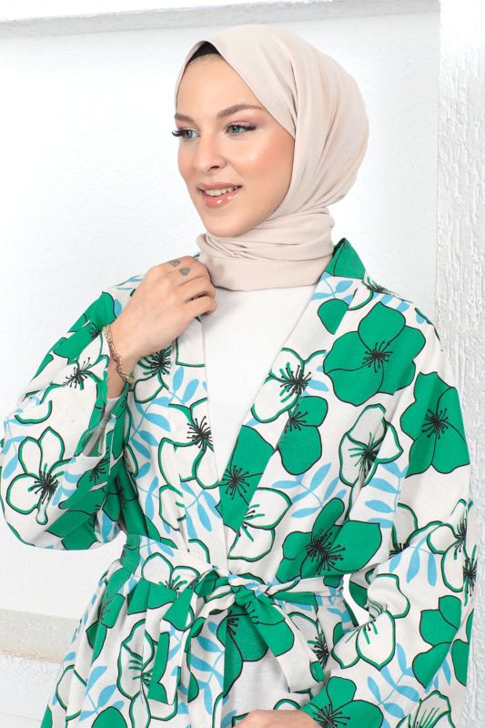 Çiçek Desenli Kimono TSD230436 Yeşil - 3