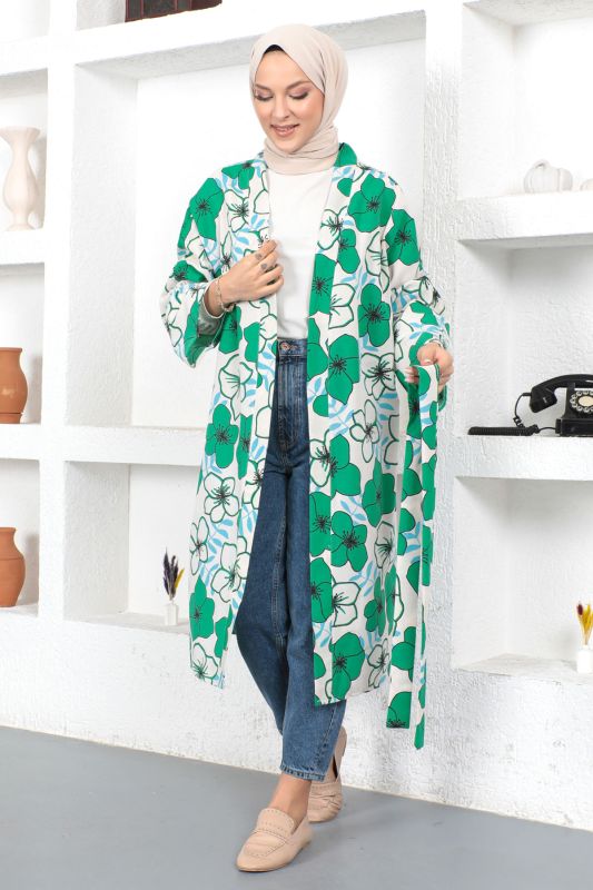 Çiçek Desenli Kimono TSD230436 Yeşil - 4