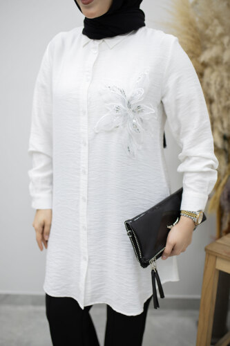 Çiçek Detaylı Gömlek TSD260193 Beyaz - 4