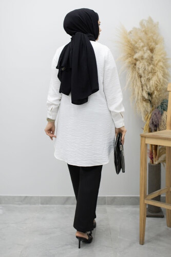 Çiçek Detaylı Gömlek TSD260193 Beyaz - 6