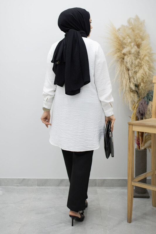 Çiçek Detaylı Gömlek TSD260193 Beyaz - 6