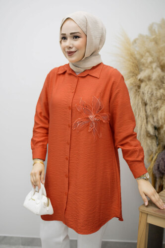 Çiçek Detaylı Gömlek TSD260193 Kiremit - 2