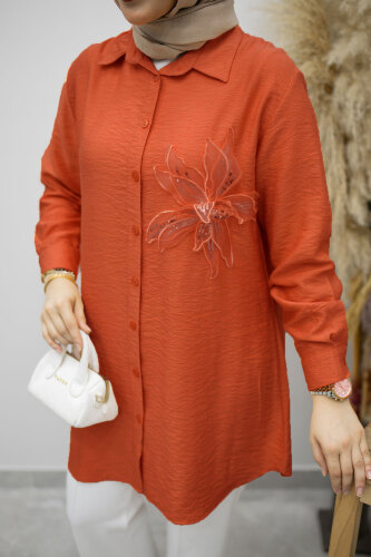 Çiçek Detaylı Gömlek TSD260193 Kiremit - 4