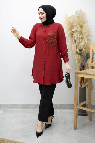 Çiçek Detaylı Gömlek TSD260193 Kırmızı 