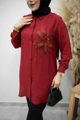 Çiçek Detaylı Gömlek TSD260193 Kırmızı - 4
