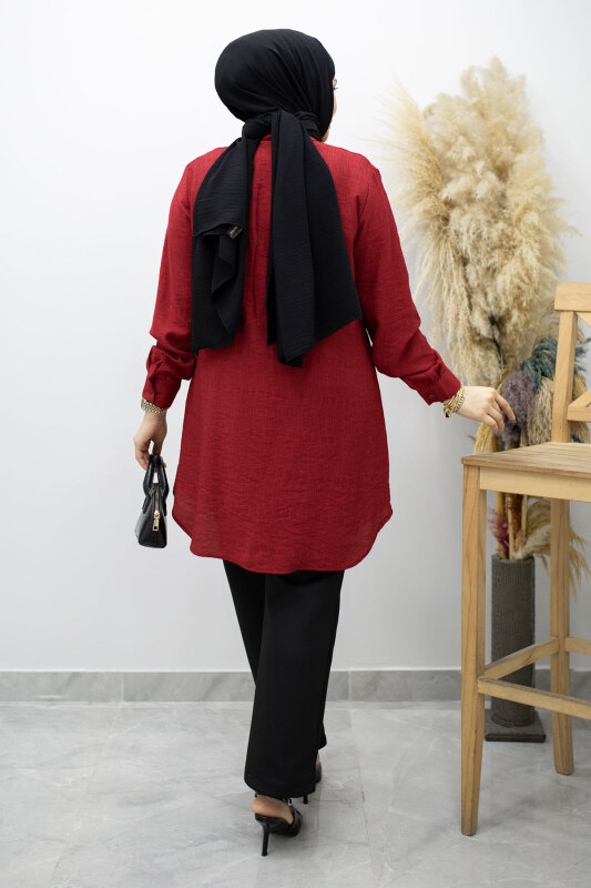 Çiçek Detaylı Gömlek TSD260193 Kırmızı - 6