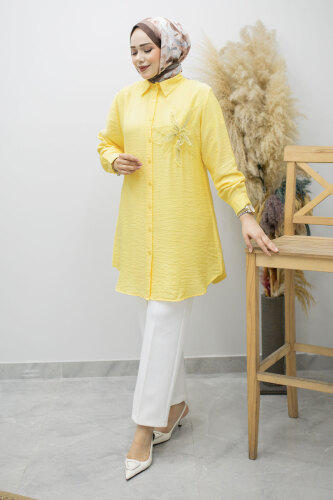 Çiçek Detaylı Gömlek TSD260193 Sarı 